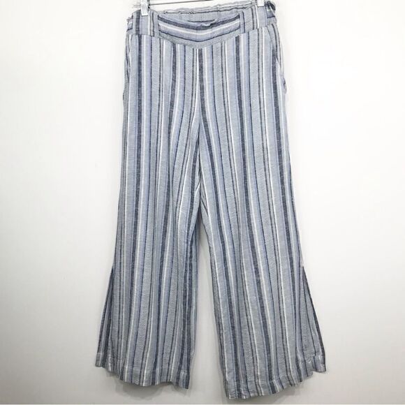 Indigo Rein Blue Striped Coastal Beach Flowy Capri Pants - Picture 1 of 10